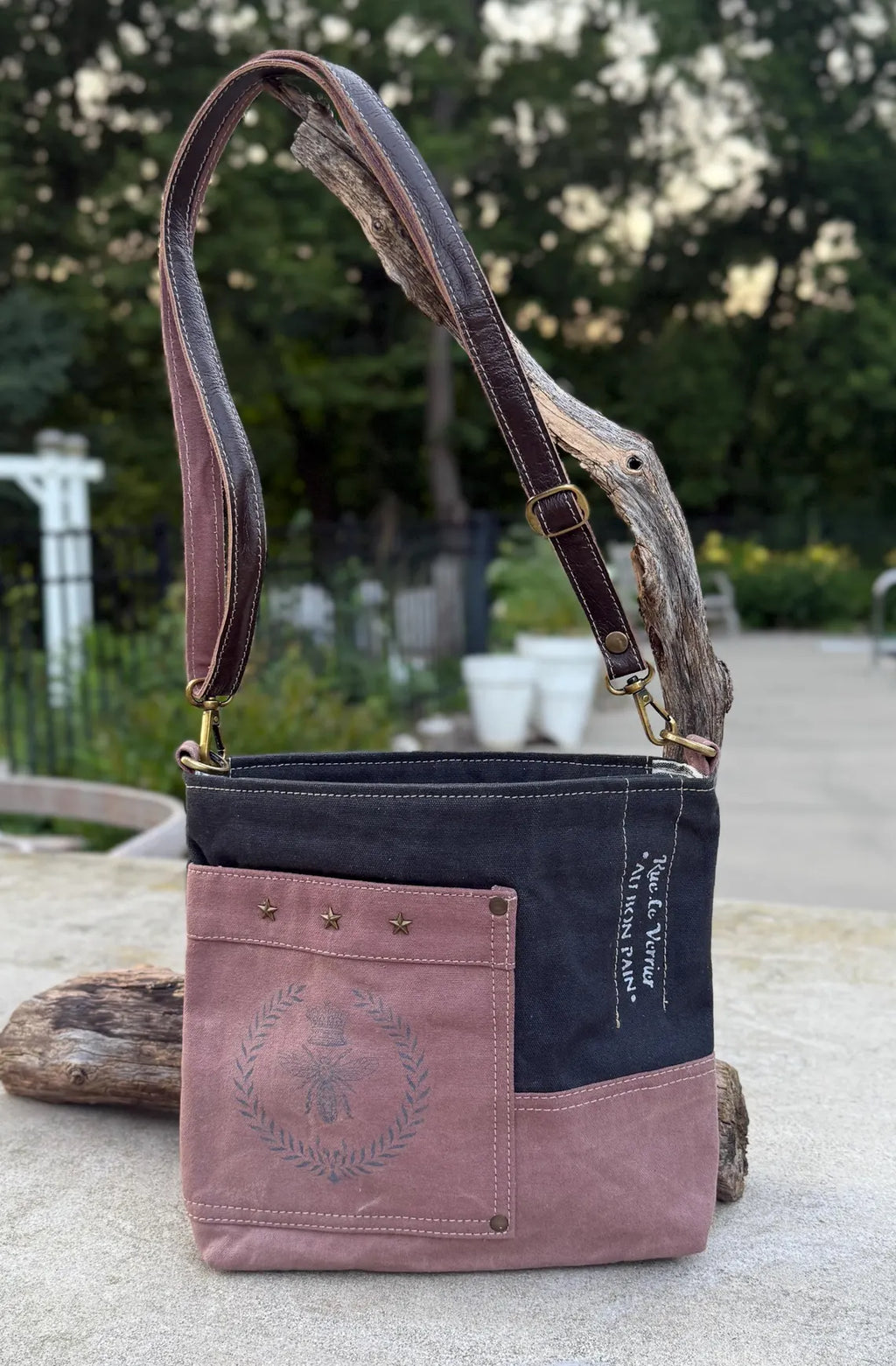 Queen Bee Rustic Upcycled Military Canvas Bag - DharmaObjects