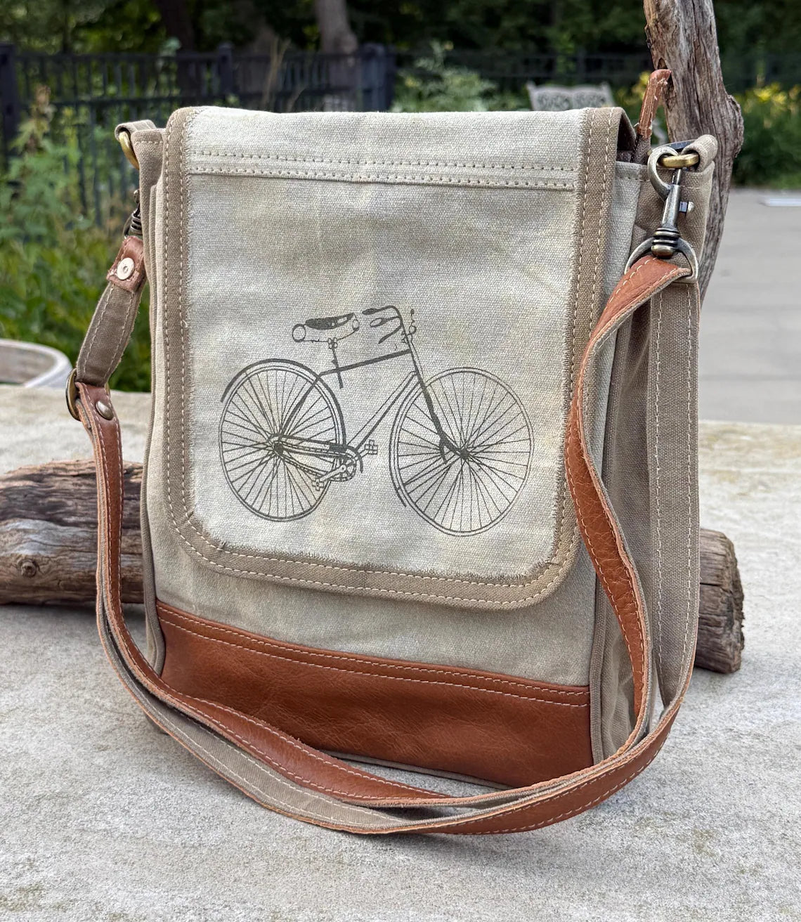 Upcycled Military Tent Crossbody Bag: Eco-Friendly Leather & Brass - DharmaObjects