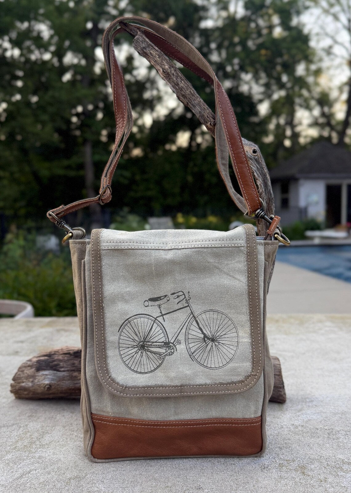 Upcycled Military Tent Crossbody Bag: Eco-Friendly Leather & Brass - DharmaObjects