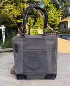 Recycled Military Tent Tote – Large Canvas Market Bag with Leather Straps - DharmaObjects