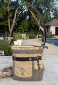Repurposed Military Tent Crossbody Bag: Leather Trim & Brass Hardware - DharmaObjects