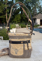 Repurposed Military Tent Crossbody Bag: Leather Trim & Brass Hardware - DharmaObjects