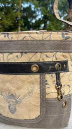 Repurposed Military Tent Crossbody Bag: Leather Trim & Brass Hardware - DharmaObjects