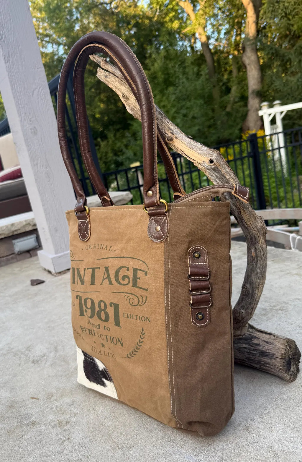 Eco-Friendly Shoulder Bag –  Recycled Upcycled Military Tent & Leather with Brass Hardware - DharmaObjects