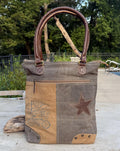 Eco-Friendly Shoulder Bag – Recycled Upcycled Military Tent & Leather with Brass Hardware - DharmaObjects