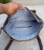 Eco-Friendly Shoulder Bag – Recycled Upcycled Military Tent & Leather with Brass Hardware - DharmaObjects