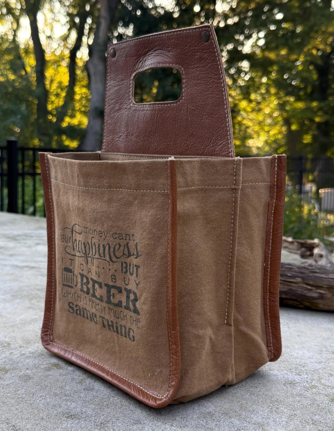 Repurposed Military Canvas Beer Caddy: Rustic Beer Lover Gift - DharmaObjects