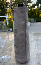 Upcycled Military Tent Canvas Wine Bag: Rustic Leather Carrier - DharmaObjects
