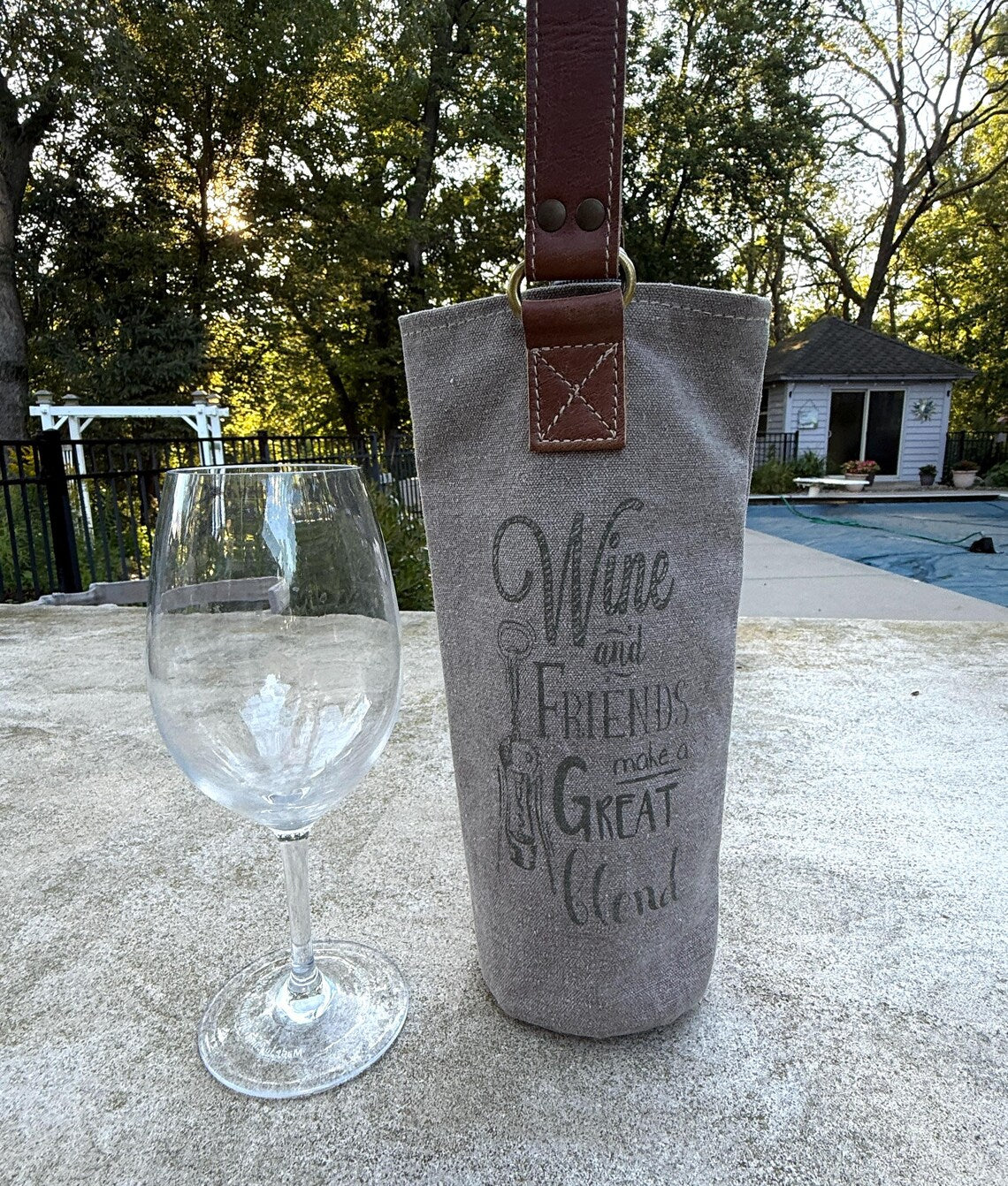 Upcycled Military Tent Canvas Wine Bag: Rustic Leather Carrier - DharmaObjects
