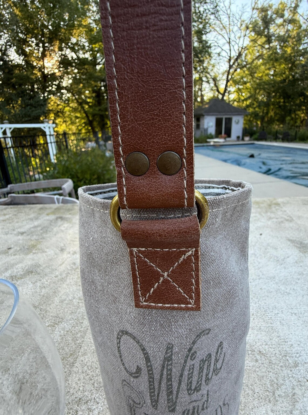 Upcycled Military Tent Canvas Wine Bag: Rustic Leather Carrier - DharmaObjects