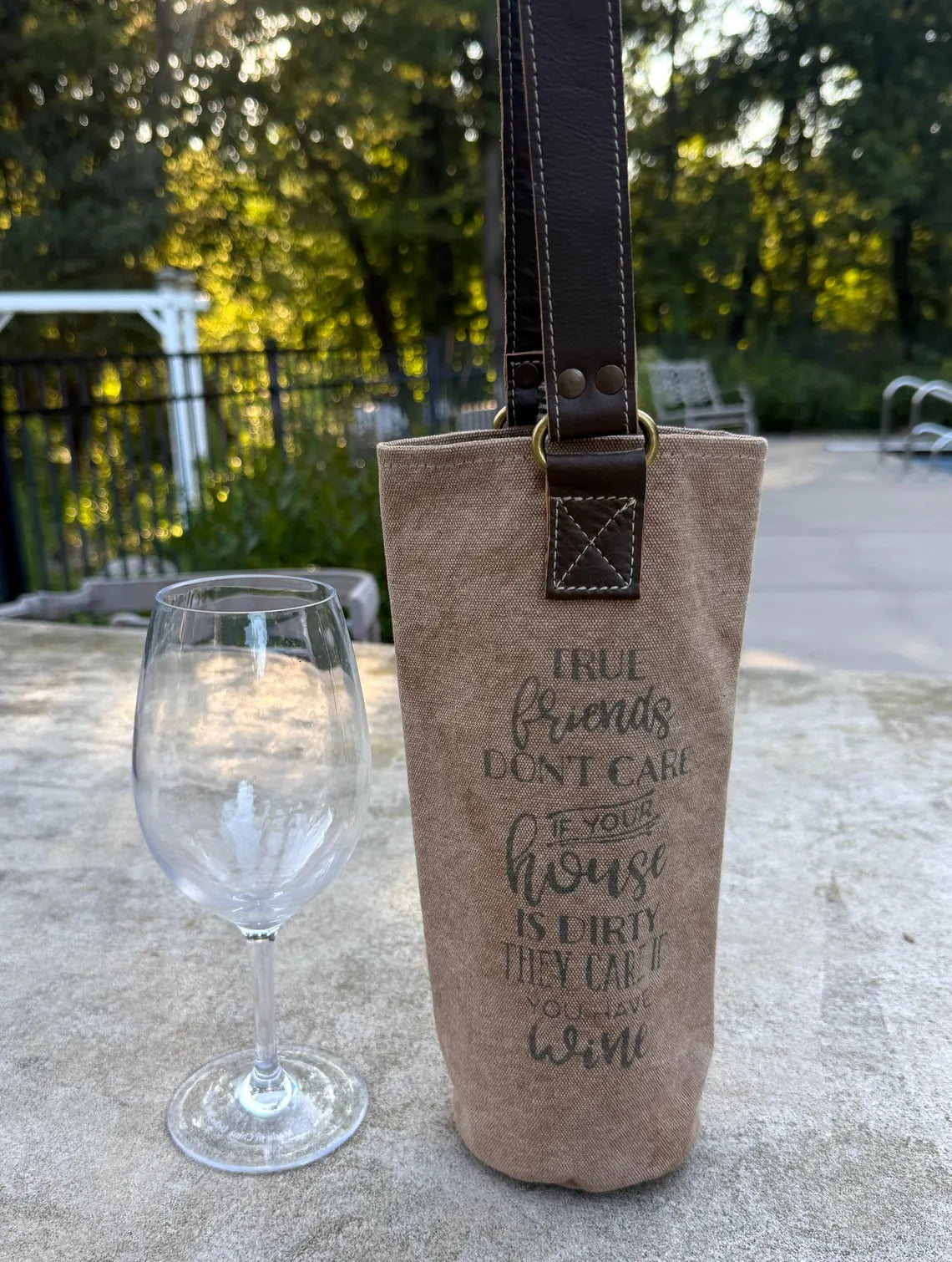 Upcycled Military Tent Canvas Wine Bag: Rustic Leather Carrier - DharmaObjects