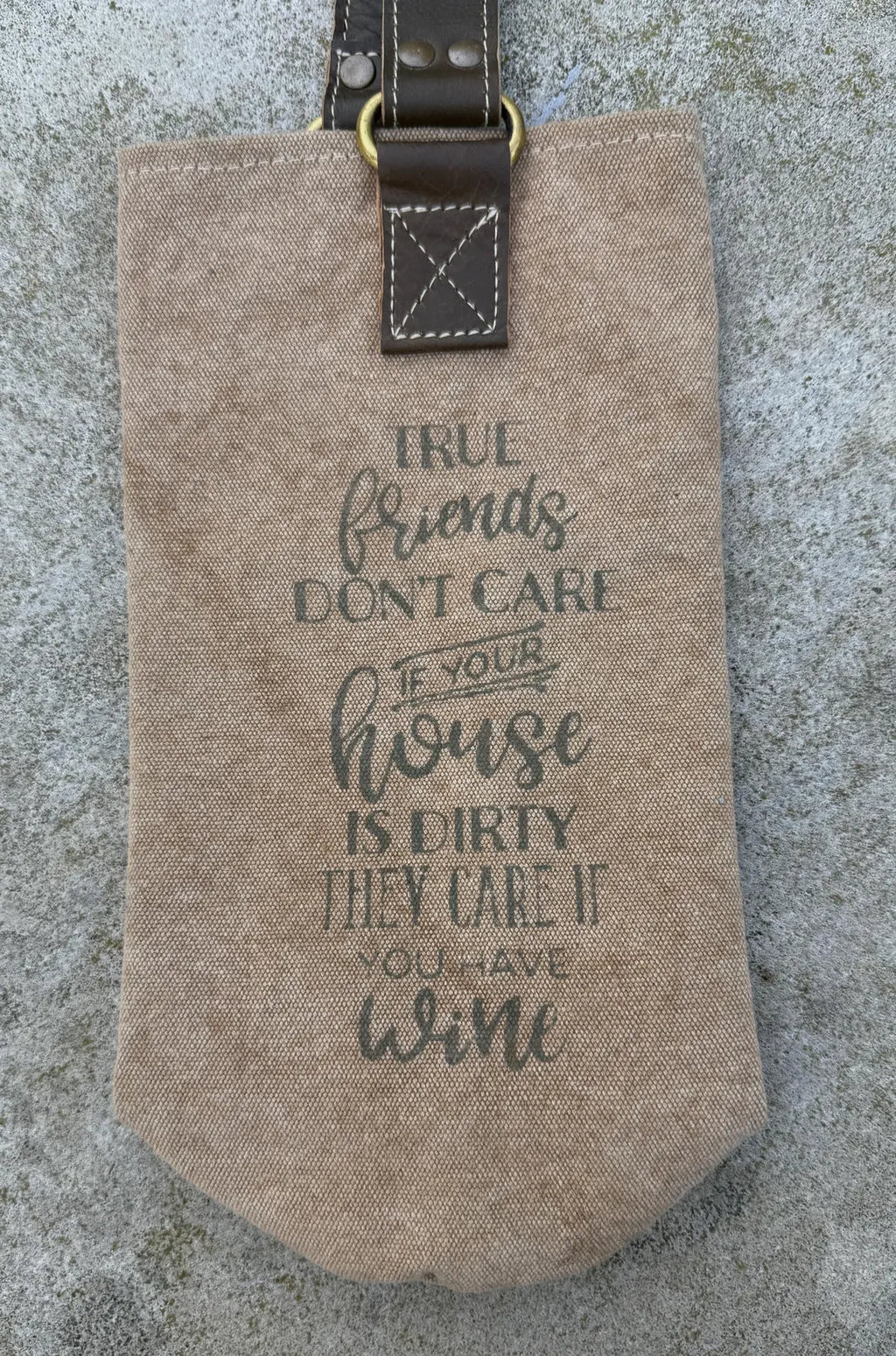 Upcycled Military Tent Canvas Wine Bag: Rustic Leather Carrier - DharmaObjects
