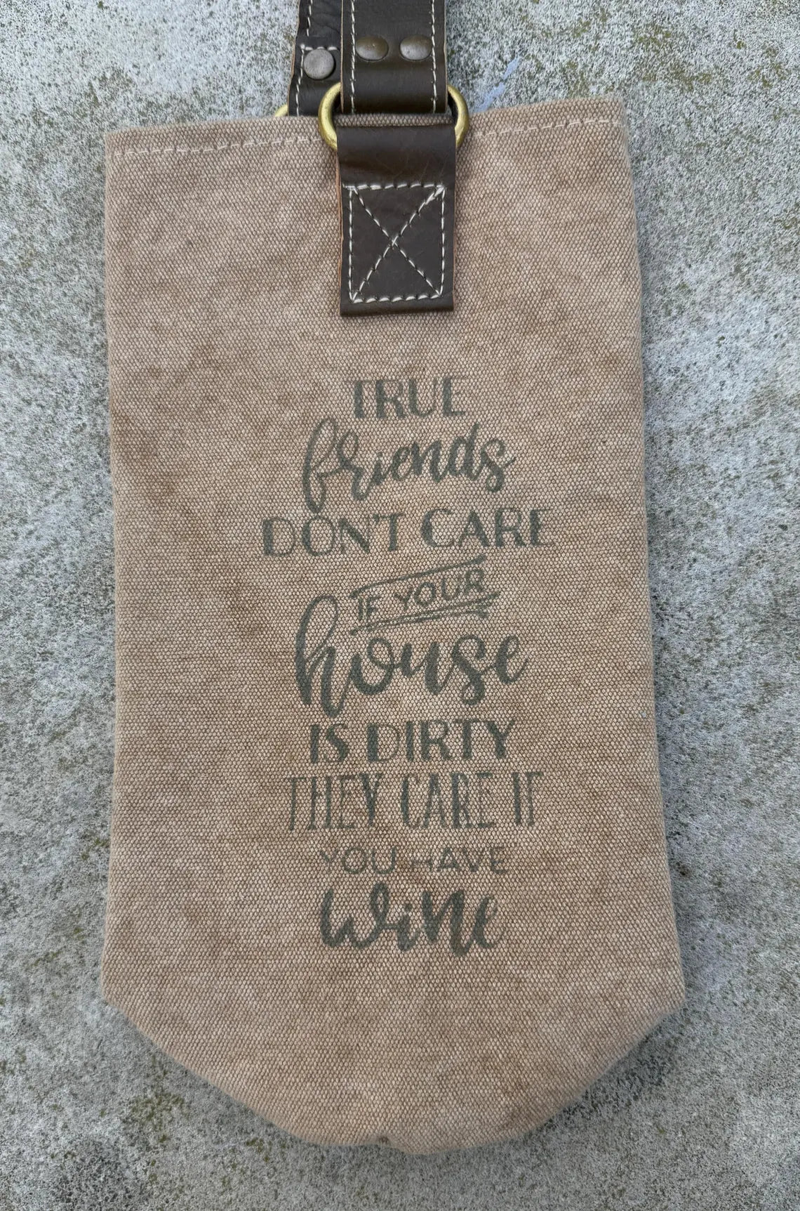 Upcycled Military Tent Canvas Wine Bag: Rustic Leather Carrier - DharmaObjects