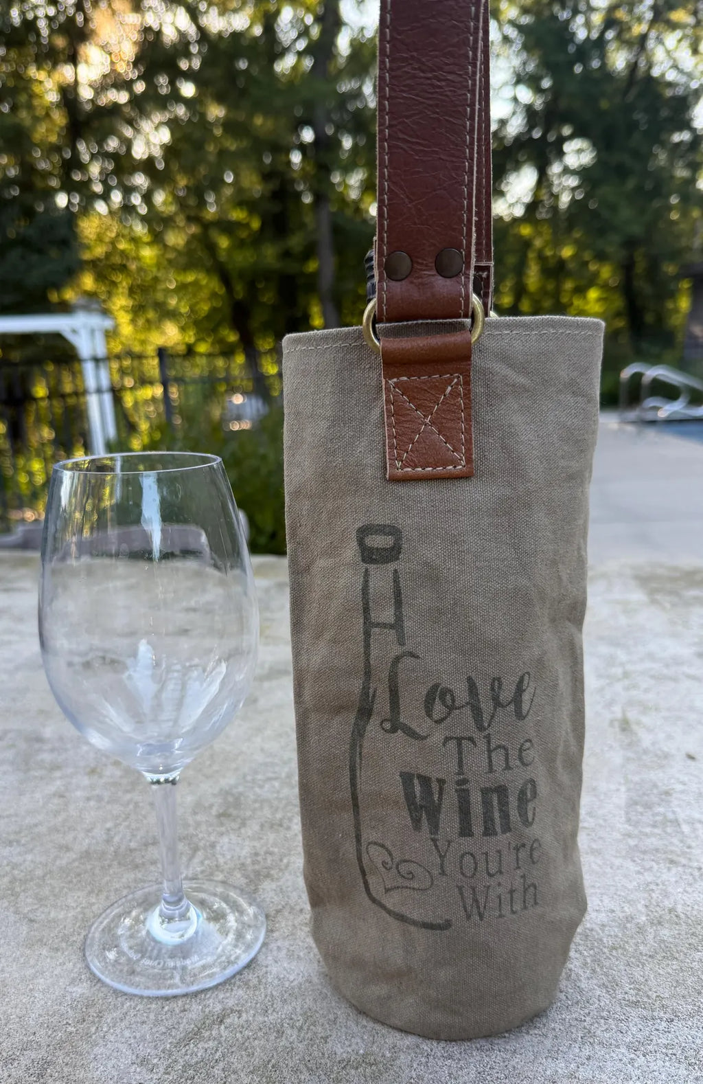 Upcycled Military Tent Canvas Wine Bag: Rustic Leather Carrier - DharmaObjects