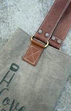 Upcycled Military Tent Canvas Wine Bag: Rustic Leather Carrier - DharmaObjects