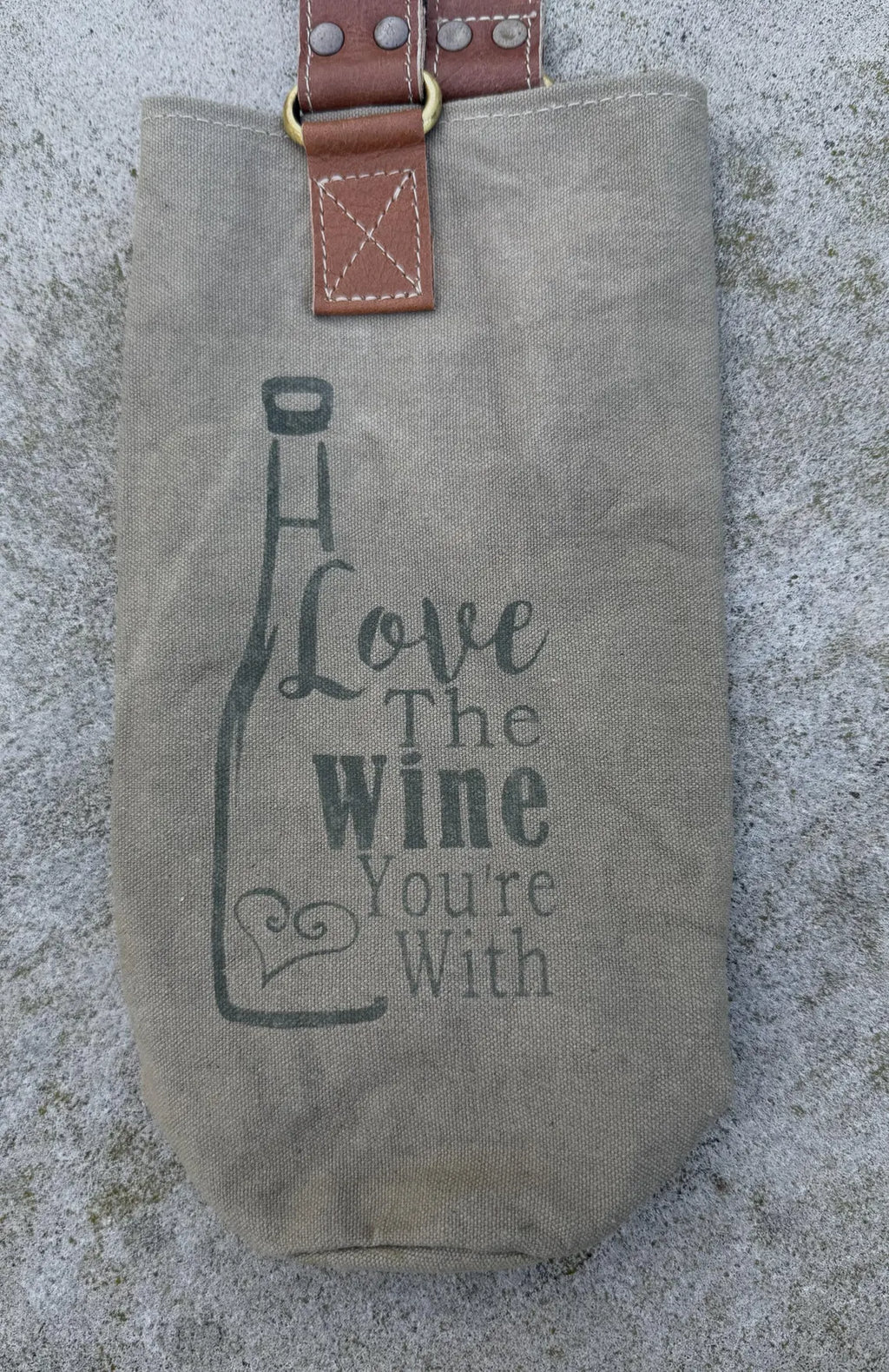 Upcycled Military Tent Canvas Wine Bag: Rustic Leather Carrier - DharmaObjects