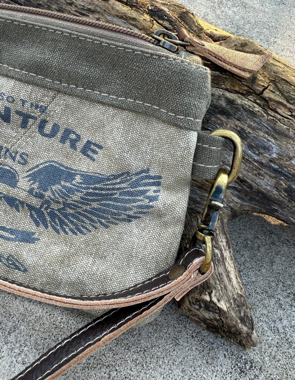 Recycled Military Canvas Wristlet: Rustic Adventure Clutch, Eco-Friendly Makeup Bag - DharmaObjects