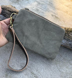 Recycled Military Canvas Wristlet: Rustic Adventure Clutch, Eco-Friendly Makeup Bag - DharmaObjects