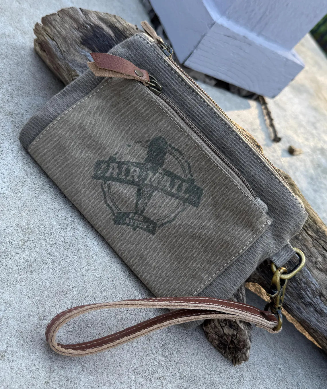 Recycled Military Canvas Wristlet: Vintage Star Clutch, Eco-Friendly Makeup Bag - DharmaObjects