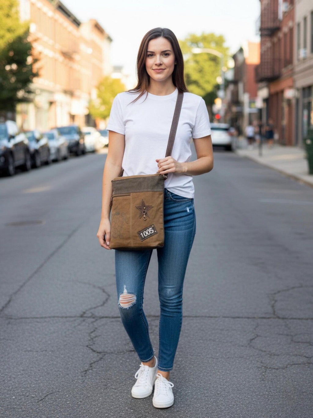 Upcycled Military Canvas Crossbody – Featuring Genuine Leather & Brass Details - DharmaObjects