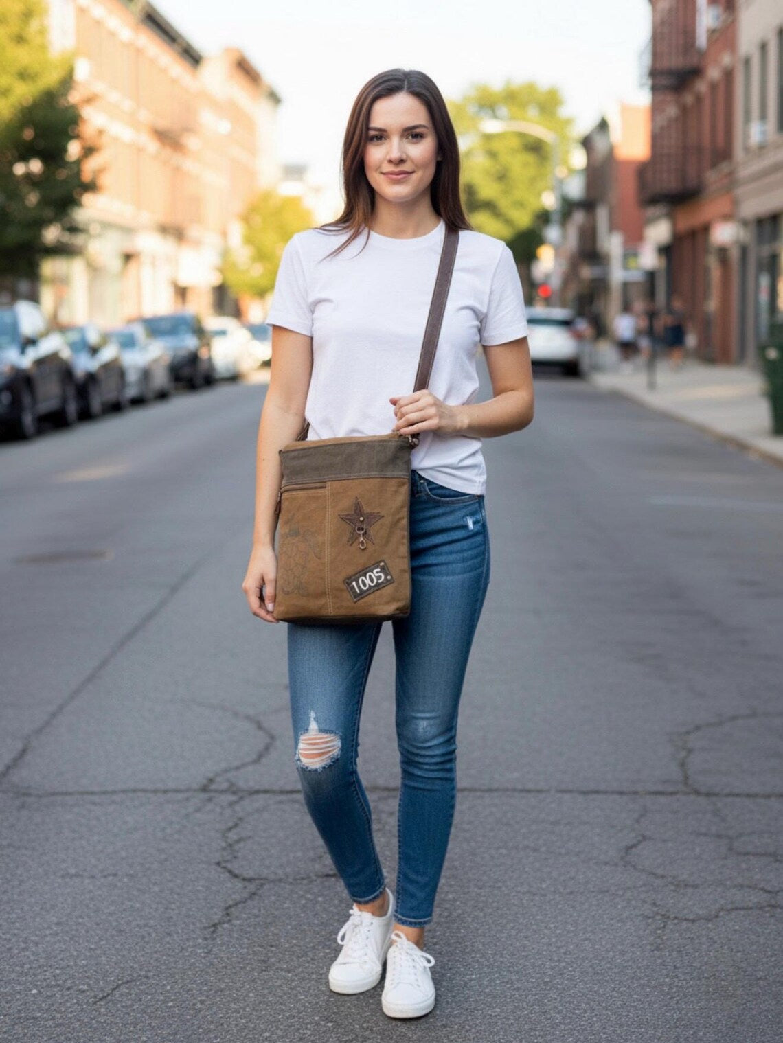 Upcycled Military Canvas Crossbody – Featuring Genuine Leather & Brass Details - DharmaObjects