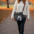 Repurposed Military Tent Moon Cat Crossbody Bag - DharmaObjects