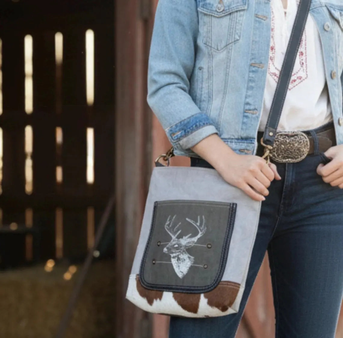 Upcycled Military Tent And Cowhide Crossbody Bag - DharmaObjects