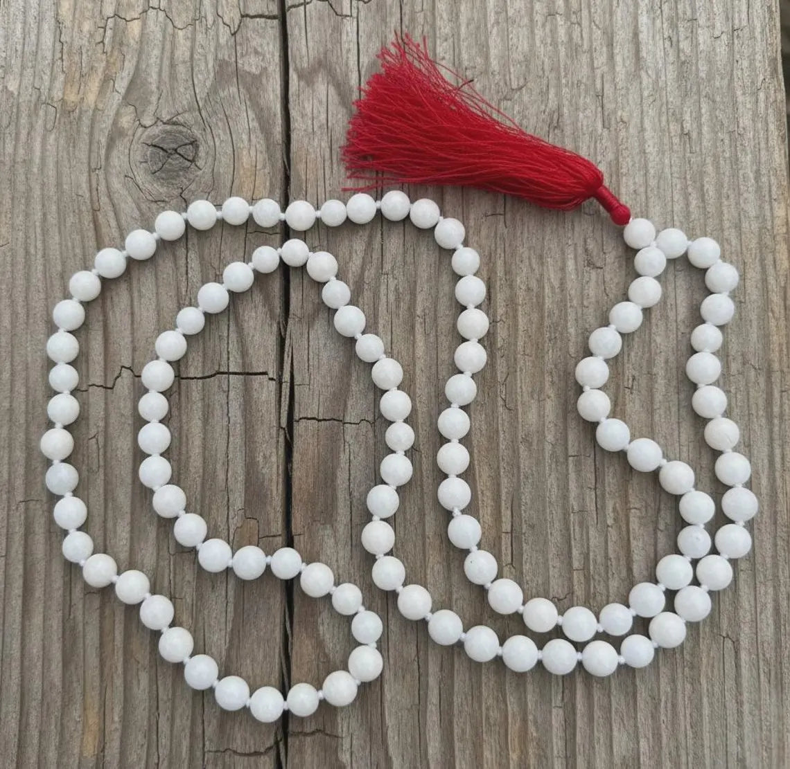 White Marble 108 Bead Mala Necklace • Hand-Knotted Gemstone Prayer Beads • Yoga Jewelry • Meditation Spiritual Necklace Gift - DharmaObjects