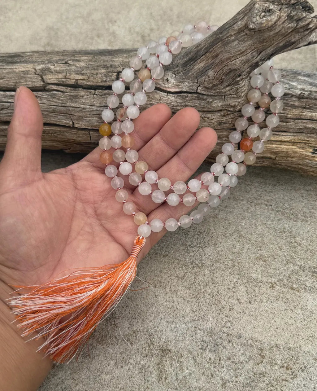 White Onyx 108 Bead Mala Necklace • Hand-Knotted Gemstone Prayer Beads • Yoga Jewelry • Spiritual Meditation Necklace Gift - DharmaObjects
