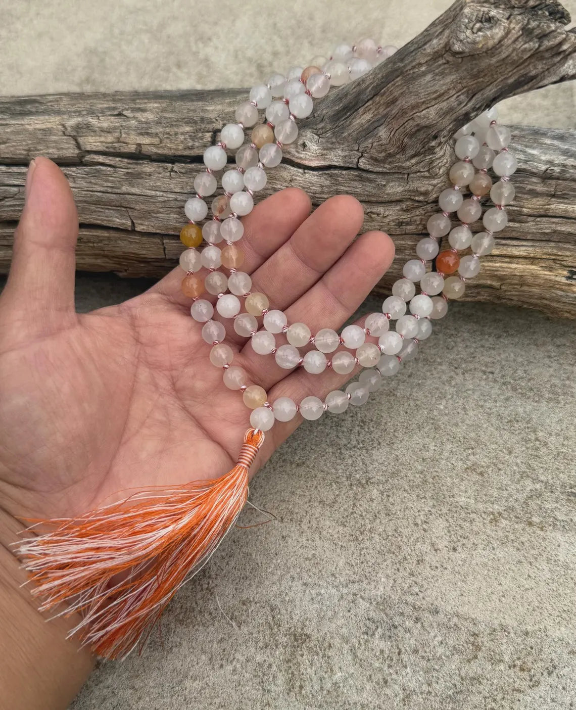 White Onyx 108 Bead Mala Necklace • Hand-Knotted Gemstone Prayer Beads • Yoga Jewelry • Spiritual Meditation Necklace Gift - DharmaObjects