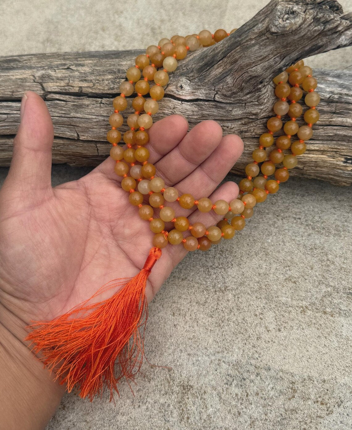 Yellow Aventurine 108 Bead Mala Necklace • Hand-Knotted Meditation Prayer Beads • Yoga Jewelry • Spiritual Healing Gemstone Necklace Gift - DharmaObjects