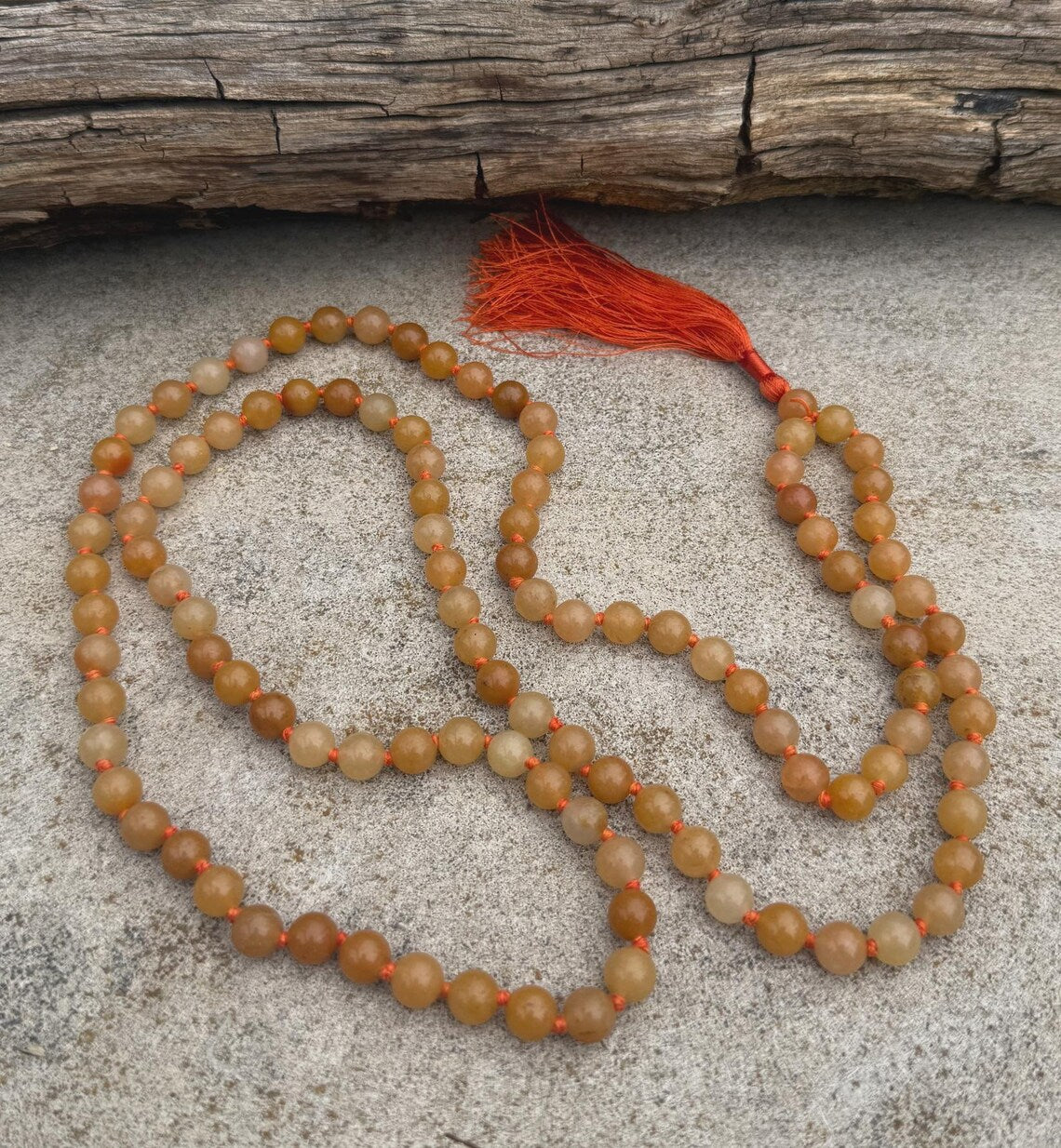 Yellow Aventurine 108 Bead Mala Necklace • Hand-Knotted Meditation Prayer Beads • Yoga Jewelry • Spiritual Healing Gemstone Necklace Gift - DharmaObjects