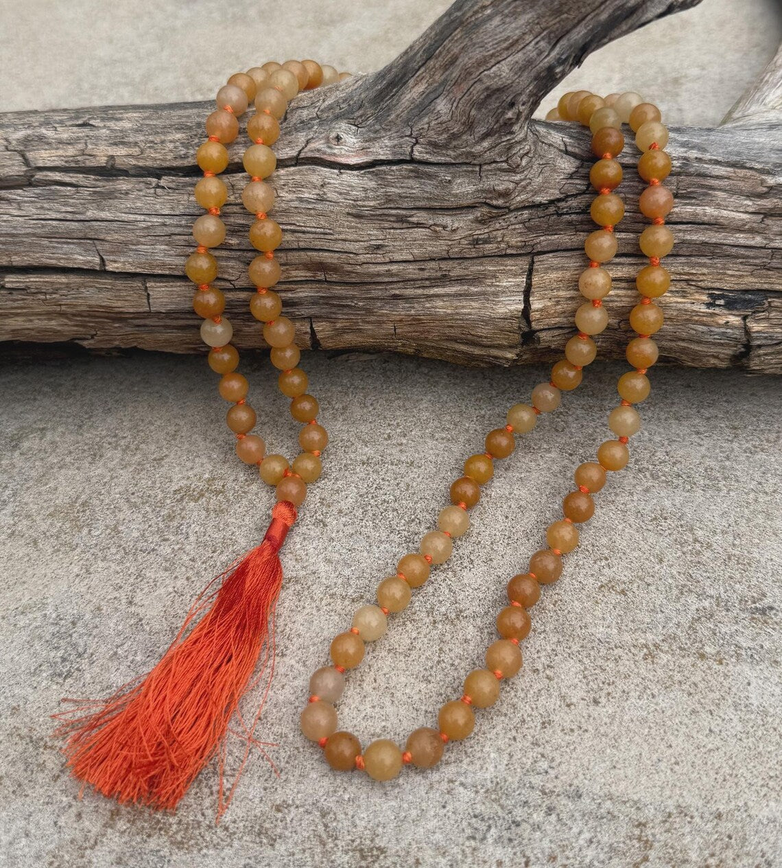 Yellow Aventurine 108 Bead Mala Necklace • Hand-Knotted Meditation Prayer Beads • Yoga Jewelry • Spiritual Healing Gemstone Necklace Gift - DharmaObjects