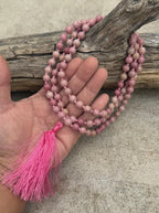 Rhodonite 108 Bead Mala • Hand-Knotted Meditation Prayer Beads • Yoga Jewelry • Spiritual Healing Gemstone Necklace Gift - DharmaObjects