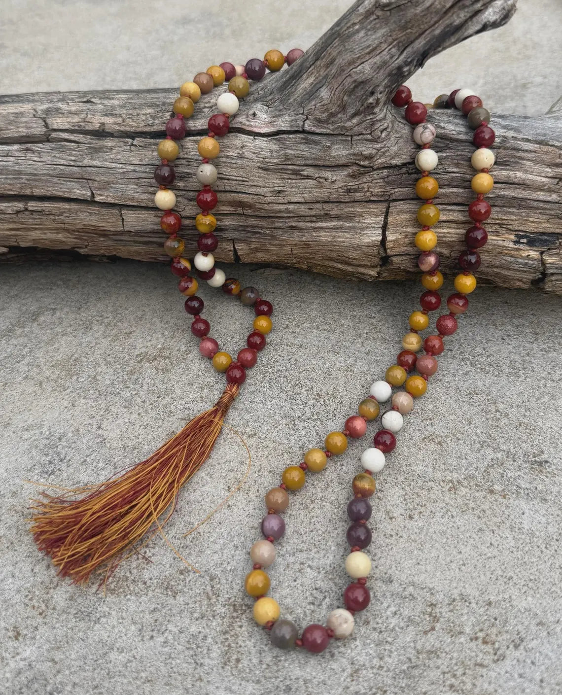 Mookaite Jasper 108 Bead Mala• Hand-Knotted Meditation Prayer Beads • Yoga Jewelry • Spiritual Healing Gemstone Necklace Gift - DharmaObjects