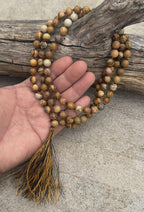 Picture Jasper 108 Bead Mala • Hand-Knotted Meditation Prayer Beads • Yoga Jewelry • Spiritual Healing Gemstone Necklace Gift - DharmaObjects