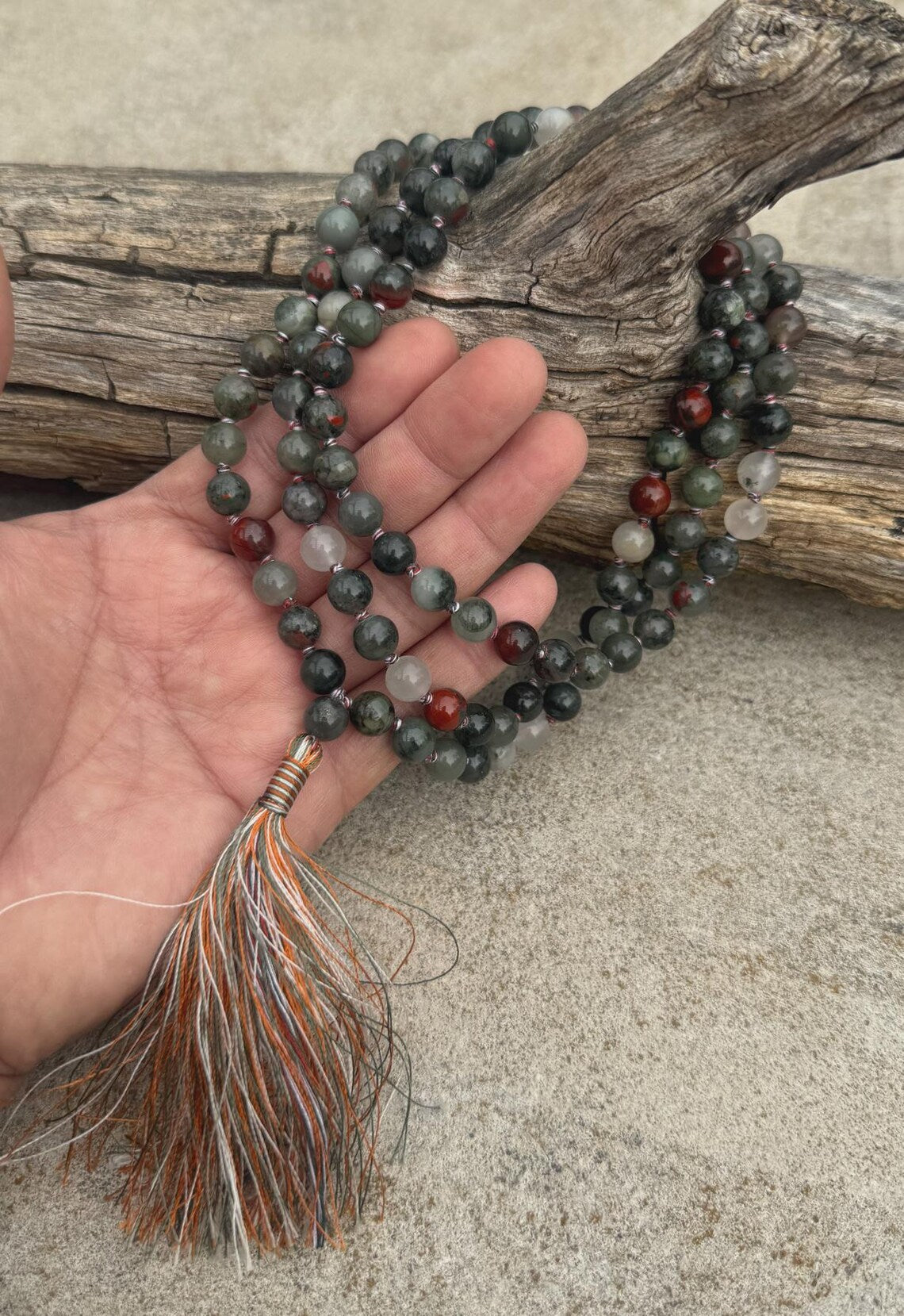 Bloodstone 108 Bead Mala • Hand-Knotted Meditation Prayer Beads • Yoga Jewelry • Spiritual Healing Gemstone Necklace Gift - DharmaObjects