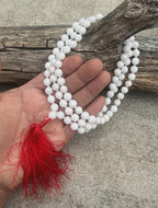 White Marble 108 Bead Mala Necklace • Hand-Knotted Gemstone Prayer Beads • Yoga Jewelry • Meditation Spiritual Necklace Gift - DharmaObjects