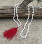 White Marble 108 Bead Mala Necklace • Hand-Knotted Gemstone Prayer Beads • Yoga Jewelry • Meditation Spiritual Necklace Gift - DharmaObjects