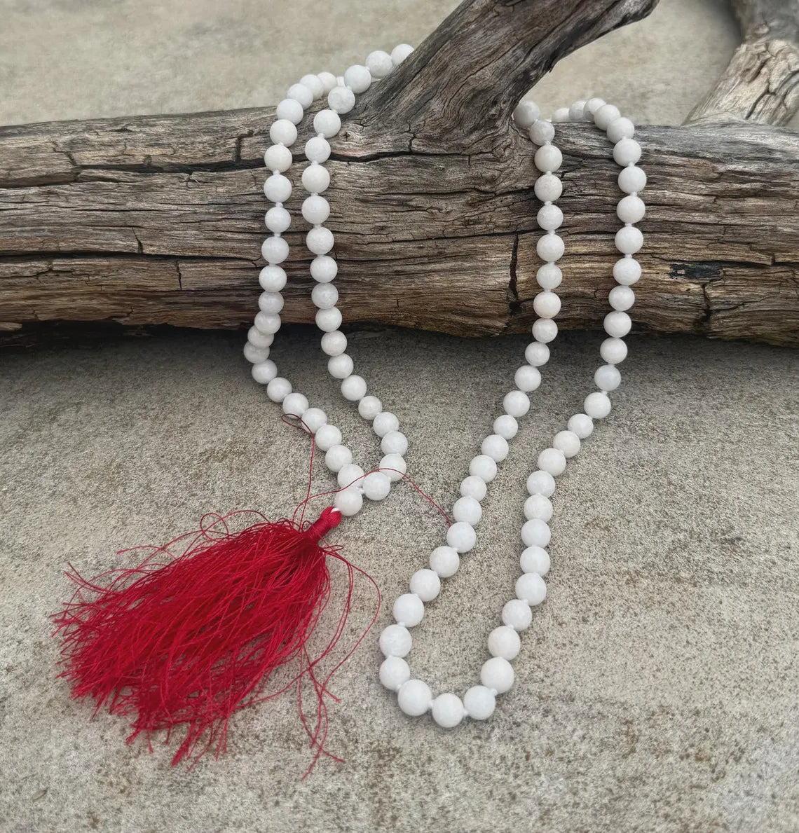White Marble 108 Bead Mala Necklace • Hand-Knotted Gemstone Prayer Beads • Yoga Jewelry • Meditation Spiritual Necklace Gift - DharmaObjects