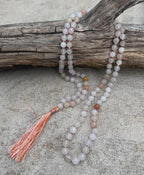 White Onyx 108 Bead Mala Necklace • Hand-Knotted Gemstone Prayer Beads • Yoga Jewelry • Spiritual Meditation Necklace Gift - DharmaObjects