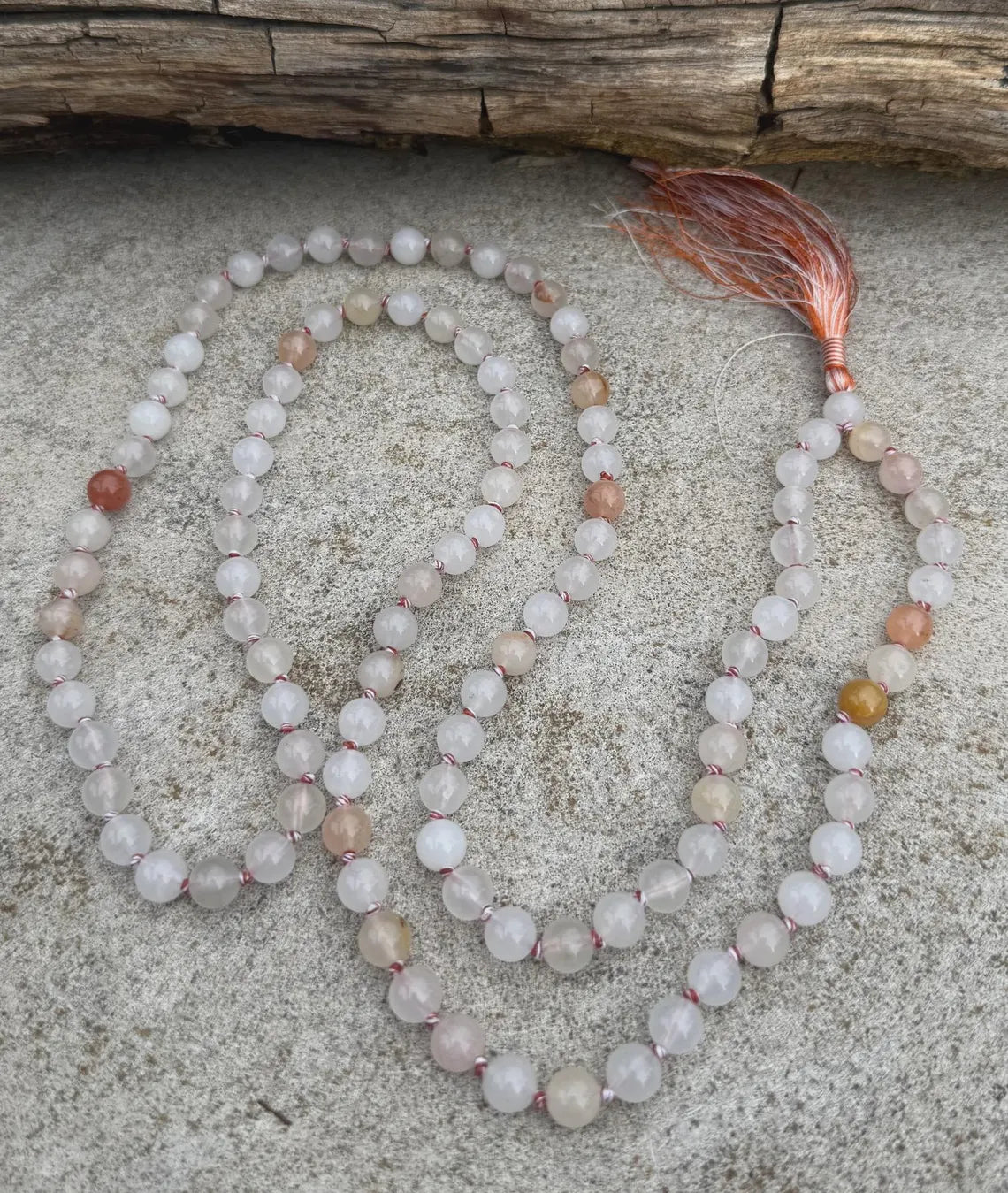 White Onyx 108 Bead Mala Necklace • Hand-Knotted Gemstone Prayer Beads • Yoga Jewelry • Spiritual Meditation Necklace Gift - DharmaObjects