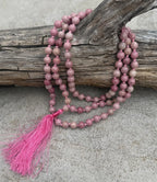 Rhodonite 108 Bead Mala • Hand-Knotted Meditation Prayer Beads • Yoga Jewelry • Spiritual Healing Gemstone Necklace Gift - DharmaObjects