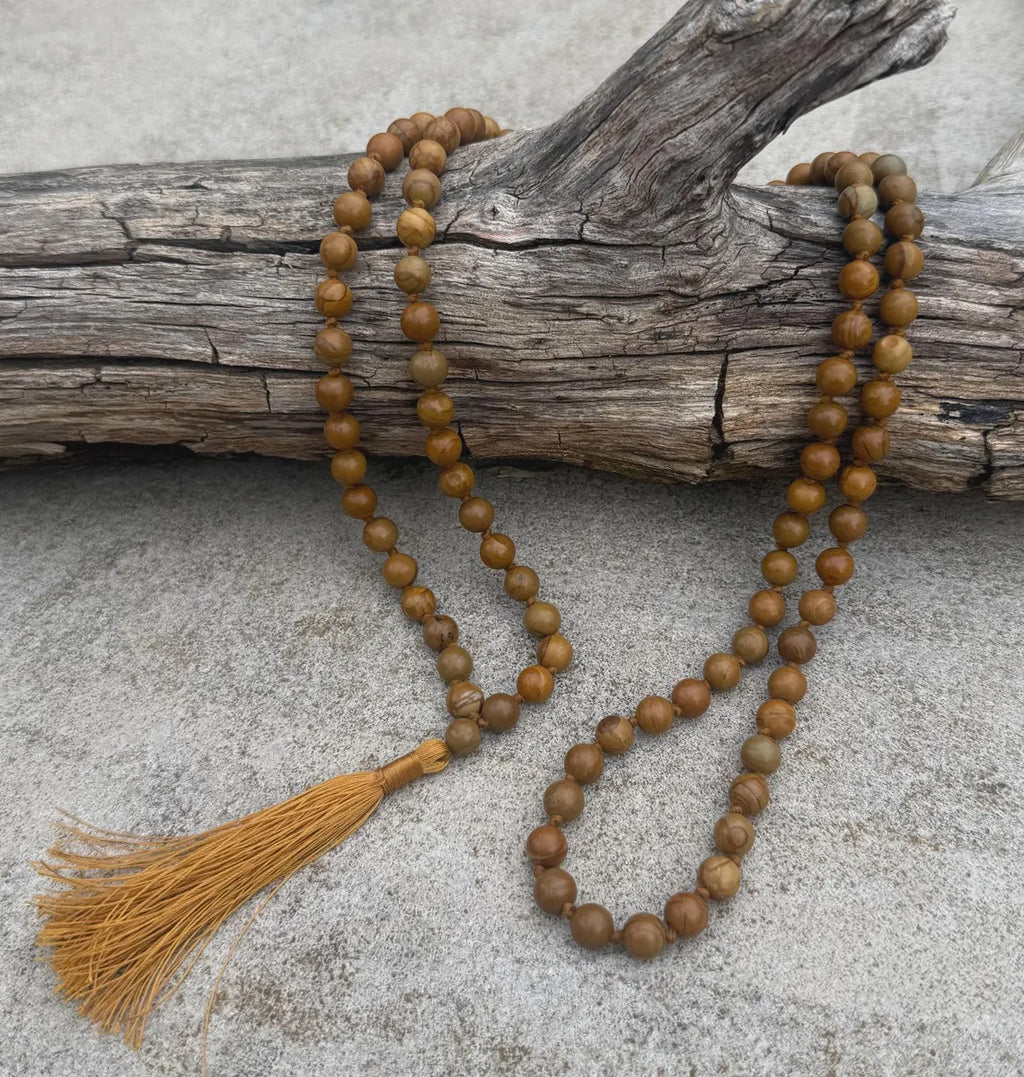 Wood Jasper 108 Bead Mala • Hand-Knotted Meditation Prayer Beads • Yoga Jewelry • Spiritual Healing Gemstone Necklace Gift - DharmaObjects