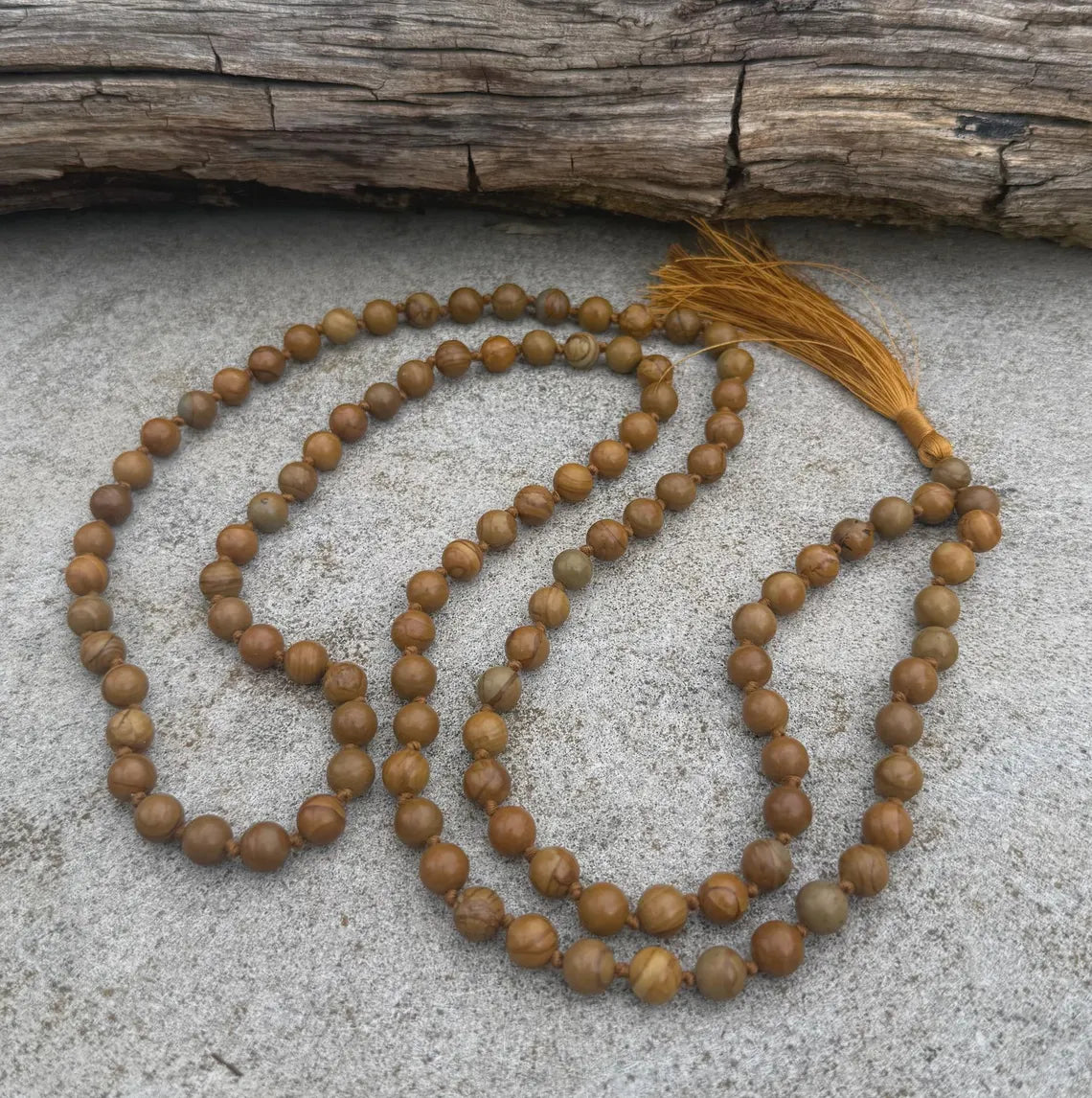 Wood Jasper 108 Bead Mala • Hand-Knotted Meditation Prayer Beads • Yoga Jewelry • Spiritual Healing Gemstone Necklace Gift - DharmaObjects