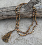 Picture Jasper 108 Bead Mala • Hand-Knotted Meditation Prayer Beads • Yoga Jewelry • Spiritual Healing Gemstone Necklace Gift - DharmaObjects