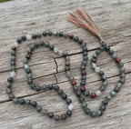 Bloodstone 108 Bead Mala • Hand-Knotted Meditation Prayer Beads • Yoga Jewelry • Spiritual Healing Gemstone Necklace Gift - DharmaObjects