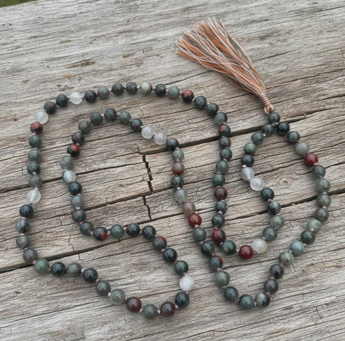 Bloodstone 108 Bead Mala • Hand-Knotted Meditation Prayer Beads • Yoga Jewelry • Spiritual Healing Gemstone Necklace Gift - DharmaObjects
