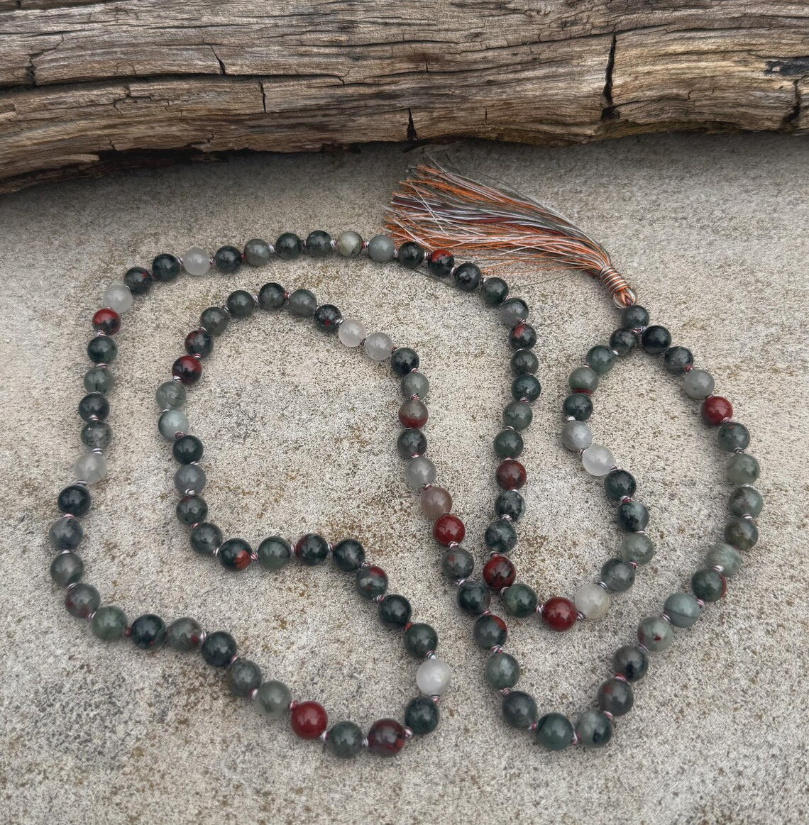 Bloodstone 108 Bead Mala • Hand-Knotted Meditation Prayer Beads • Yoga Jewelry • Spiritual Healing Gemstone Necklace Gift - DharmaObjects