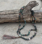 Indian Agate 108 Bead Mala • Hand-Knotted Meditation Prayer Beads • Yoga Jewelry • Spiritual Healing Gemstone Necklace Gift - DharmaObjects